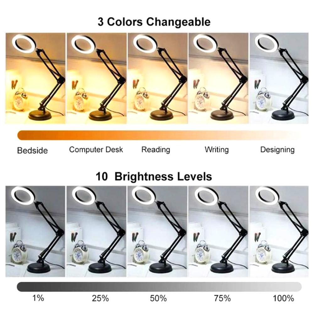 Magnifying Glass Magnifier with 64 LEDs Desk Light Table Lamp 8X Magnification 10 Levels Adjustable Brightness Dimmable 3 Colors