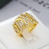 Luxury Twist Wavy Ring Gold Color Cubic Zirconia Wide Band Ring Elegant Daily Wear Party Statement Jewelry for Women Accessories