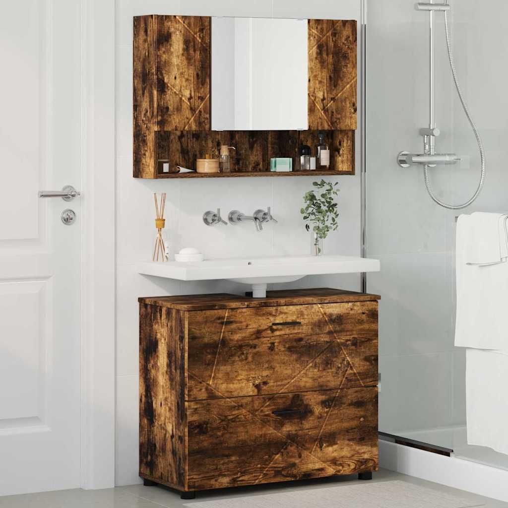 Bathroom Furniture Set 2 pcs Smoked Oak 76.5 x 35 x 64 cm
