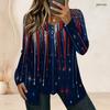 Women Plus Size Square Neck Long Sleeve T Shirt Vintage American Flag Star Stripe Print Double Layer Front Top