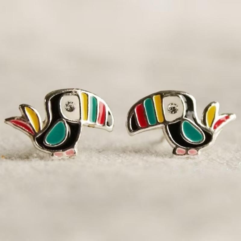 Lovely Parrot Birds Pattern Stud Earrings for Women's  Creative Earrings Fit Daily Wearing Exquisite Jewelry Accessories