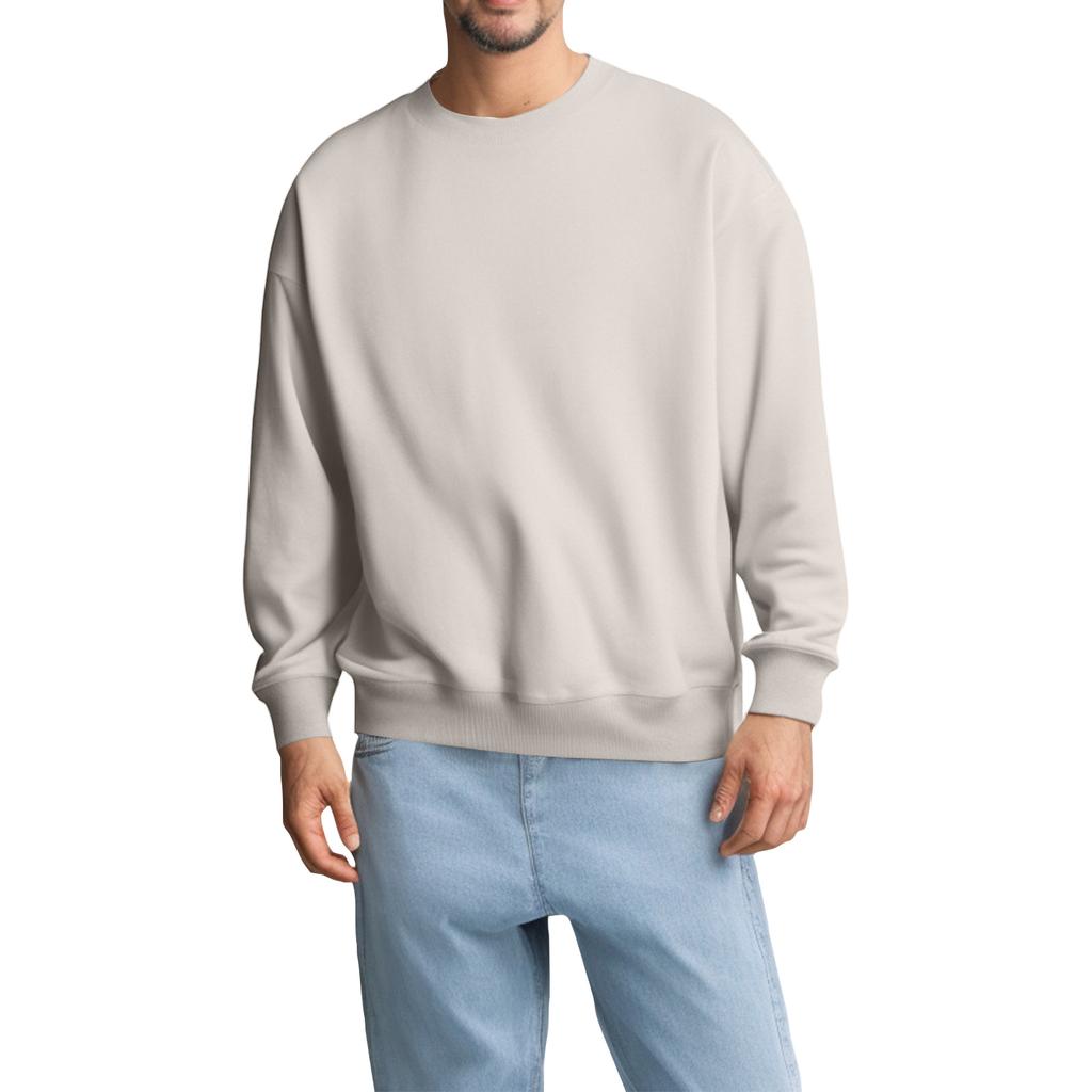 Unisex Solid Color Round Neck Pullover Ribbed Long-sleeved Sweatshirt