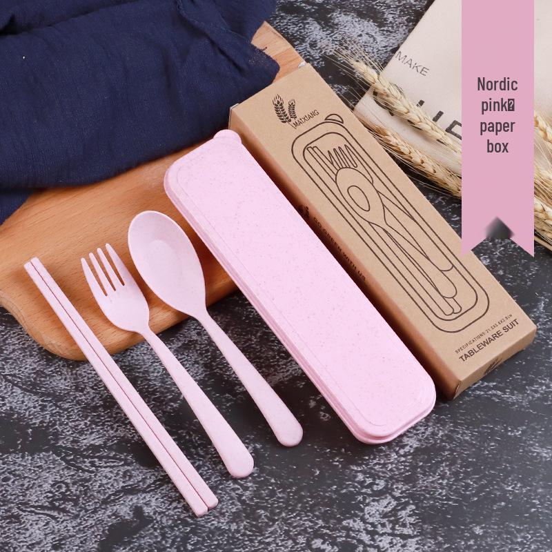 Wheat Straw Tableware Set: Chopsticks, Spoon, Fork with Cute Portable Box
