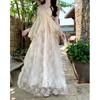 New Cinderella Romantic Heavy Industry Embroidery Suspender Long Dress Collar Lace Splicing Travel Vacation Long Dress