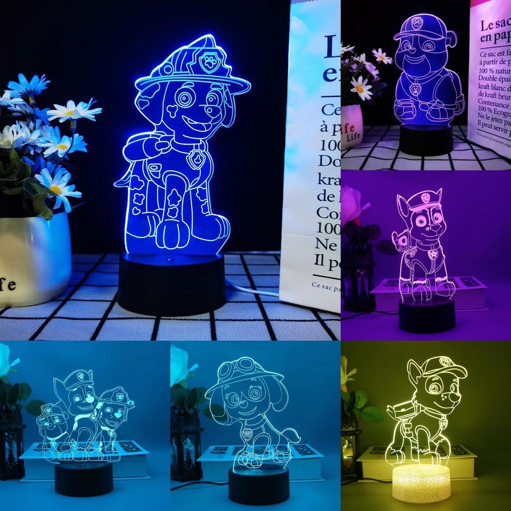 Night Light 3d Paw Patrol Toys Illusion Lamp 7 Colors Changing Desk Led Lights