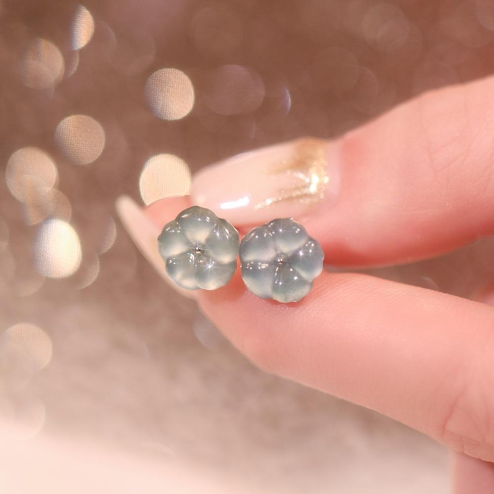 Natural blue water jadeite sterling silver s925 flower stud earrings high-end simple fashion versatile daily jewelry gifts