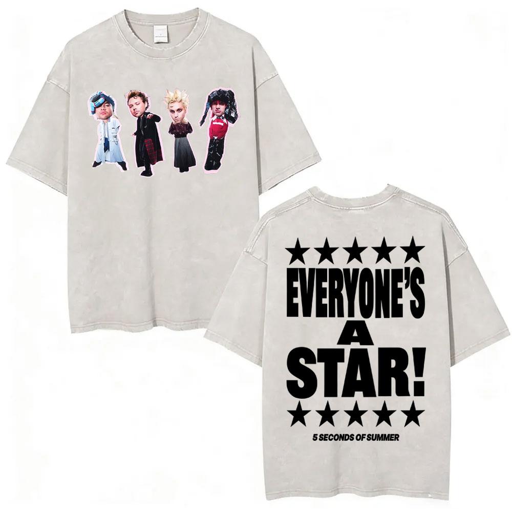 Seconds of Summer Everyones A Star World Tour Vintage Washed T Shirts Men Women Harajuku Hip Hop Oversized Tshirt Streetwear