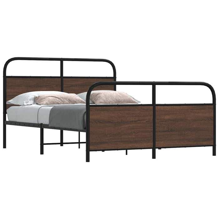 VidaXL Metal Bed Frames Without Mattress Brown Oak 140x190 Cm, Bedroom Furniture, Double Bed, Bed Base, Bed, 3318661