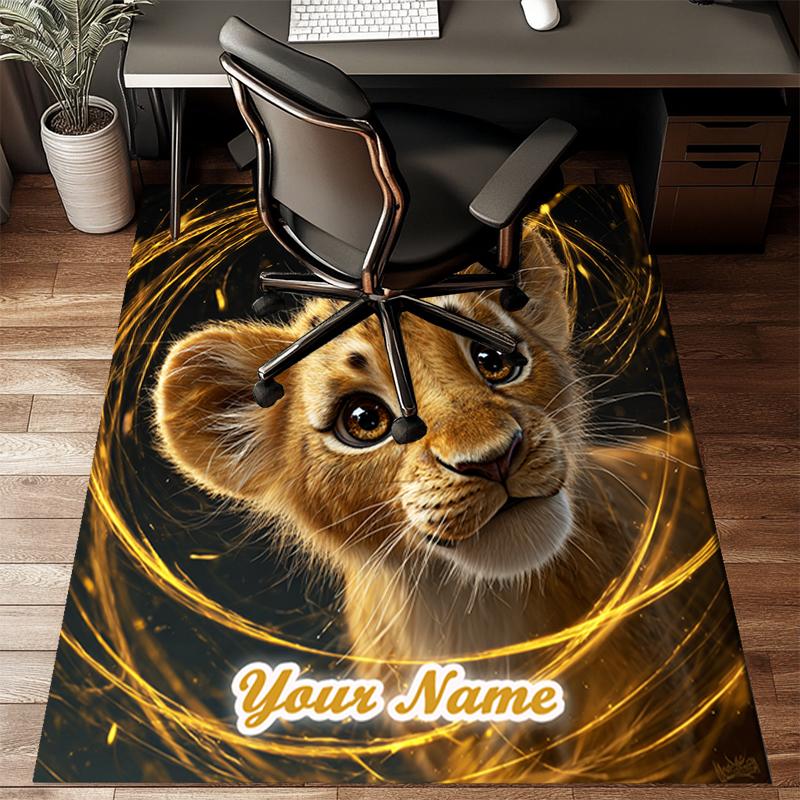 1PC Custom Name Lion Cub Golden Glow Theme Floor Mat Ideal for Living Room, Game Rooms, Office, Bedroom Floor Mat Playful Design
