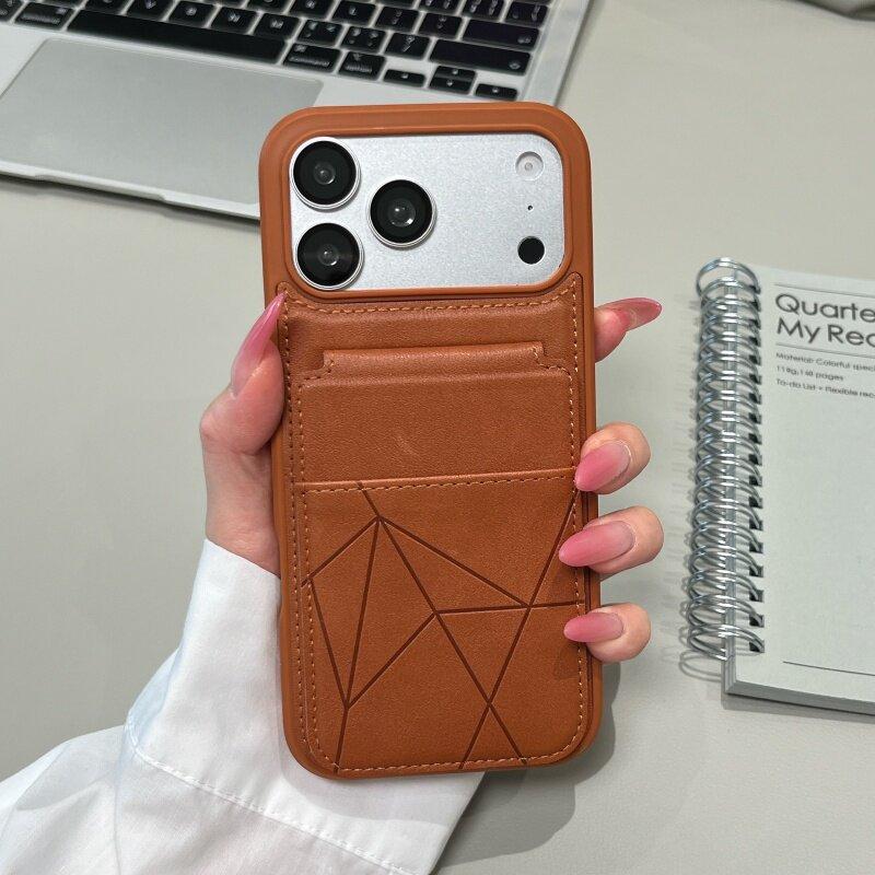 Applicable to iPhone17ProMAX business mobile phone case, leather card bag bracket, Apple 16 all-inclusive anti-drop protective case.