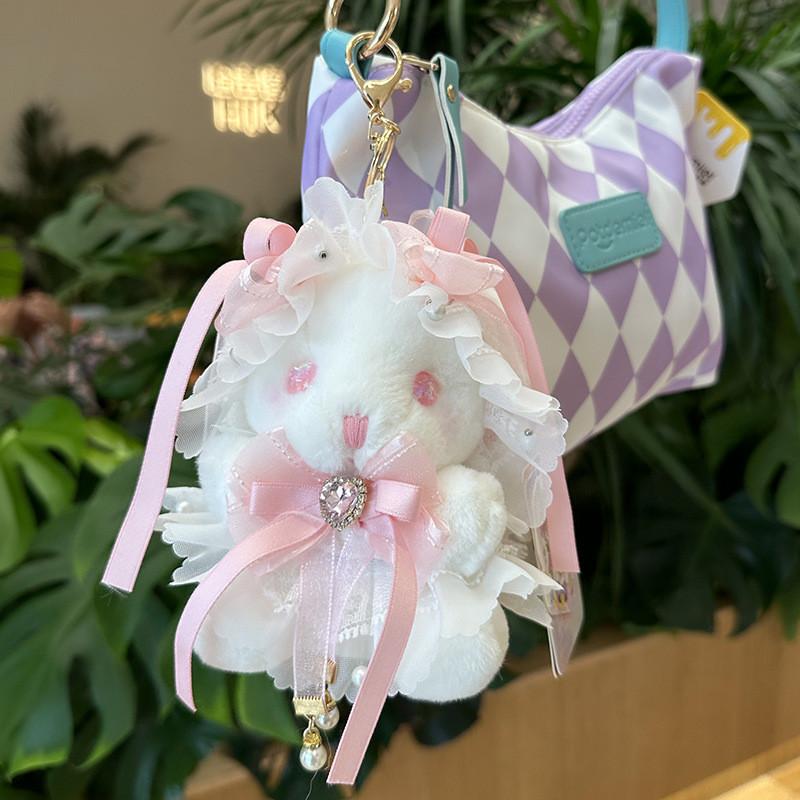 Cute Lolita Rabbit Pendant Plush Toy Soft Short Plush Doll Girl Gift Decor 14cm
