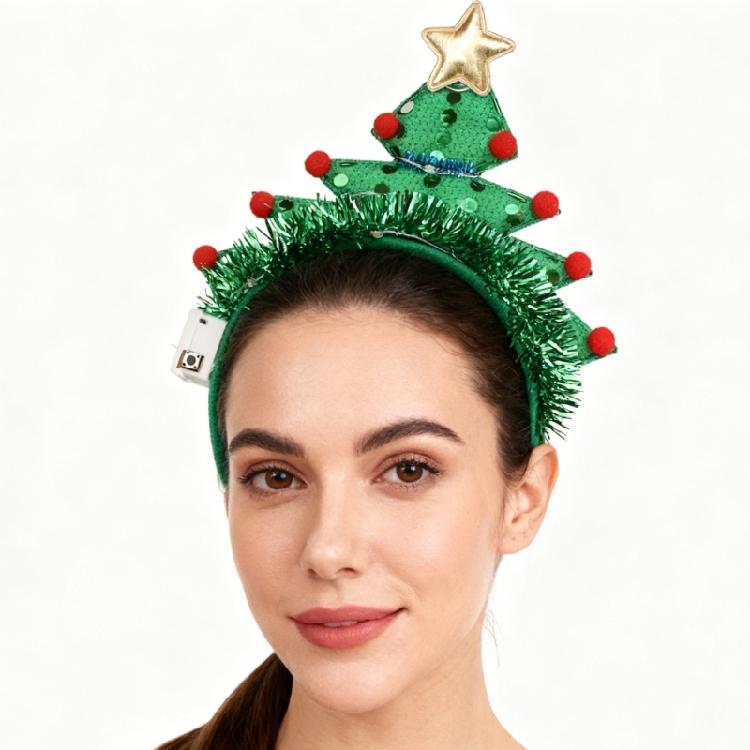 Festival LED Hair Ornament With Star Hairband Red Balls For Holiday Photos Costume Parties Adults Kids