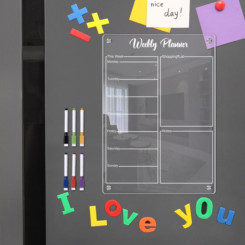 TYU375 Clear Acrylic Magnetic Weekly Memo Board for Fridge - Message and Planning Organizer.