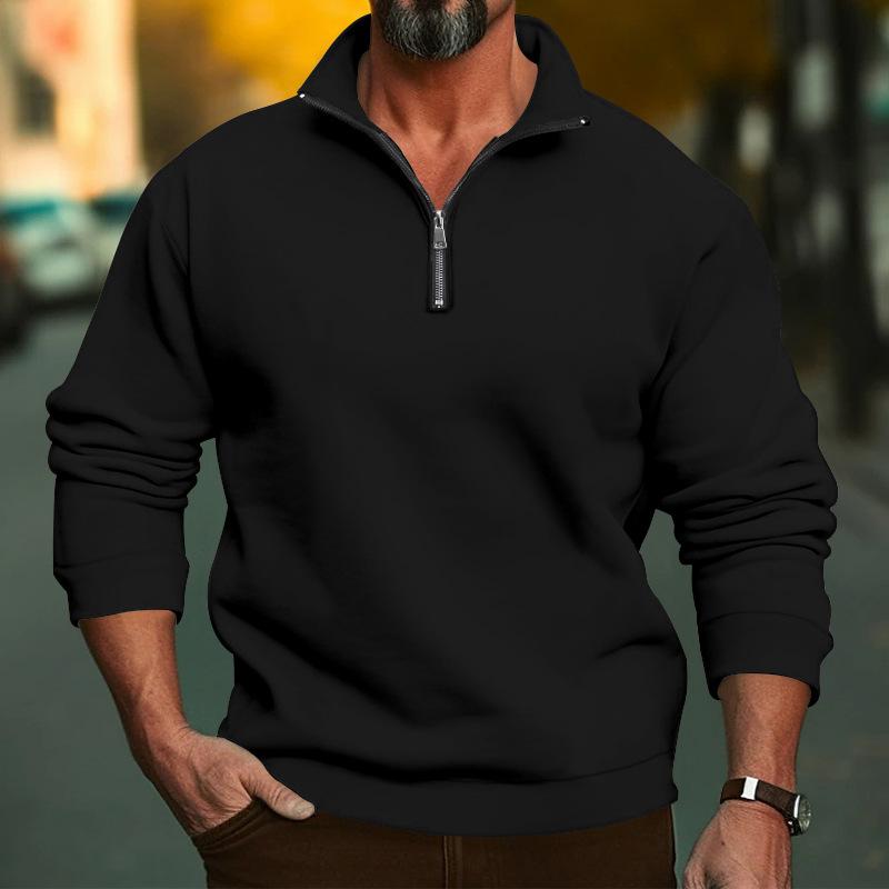 New Men's Casual Stand-Collar Zip-Up Sweatshirt Loose-Fit Men's Fleece-Lined Hoodie