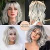 Short White Silver Wigs for Women Ombre Black Grey Curly Wig with Bangs  Synthetic Hair