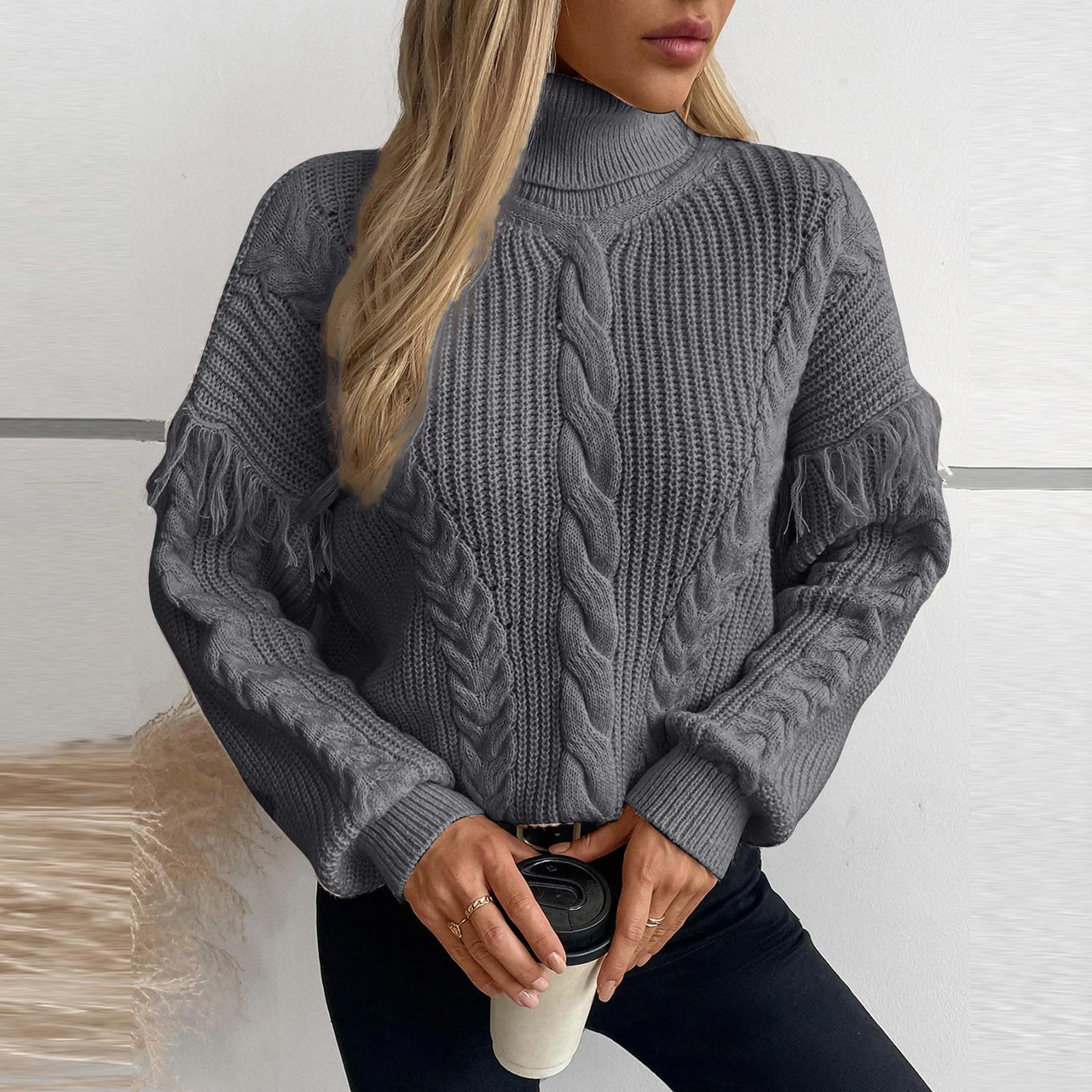 

Женский повседневный модный вязаный свитер с длинными рукавами S серый