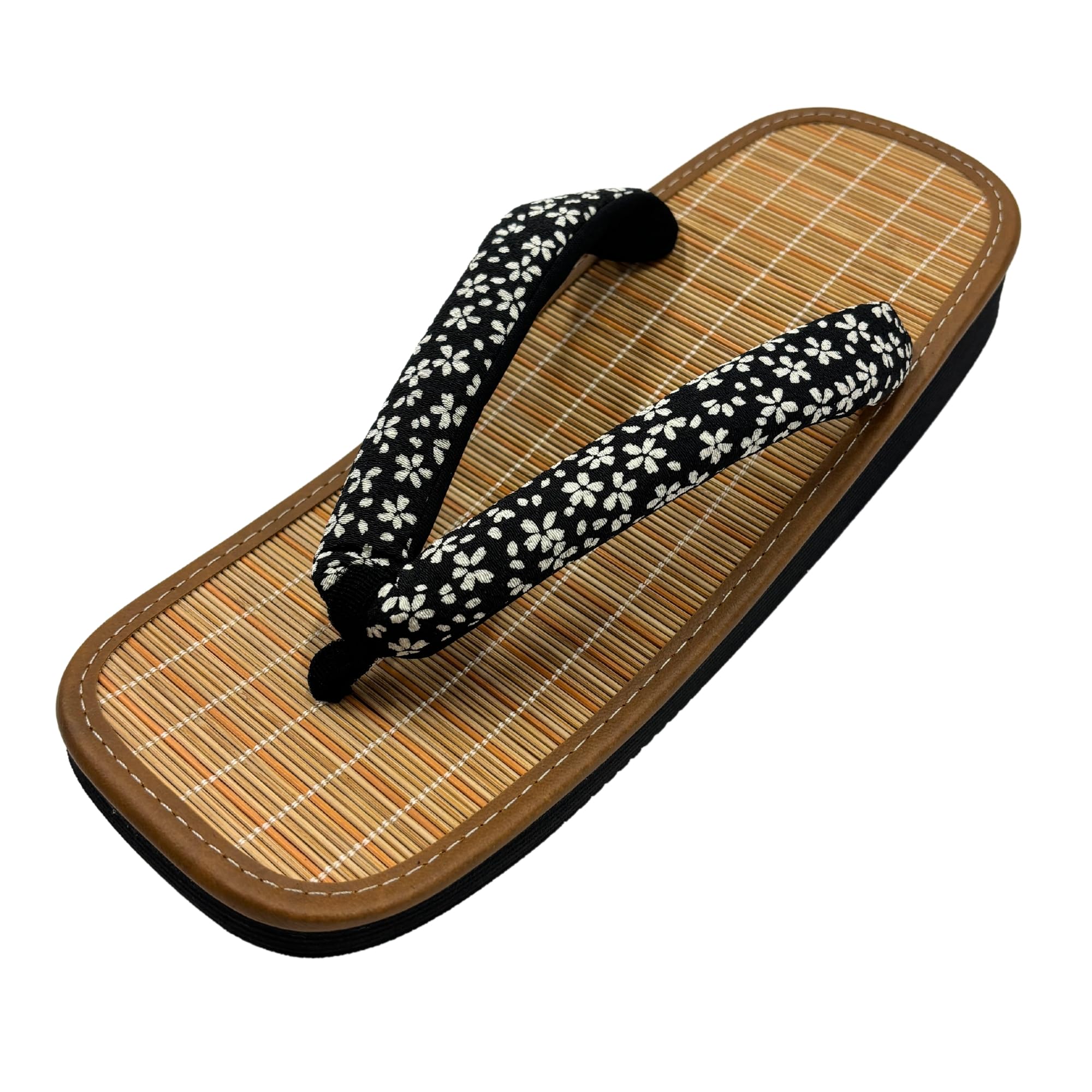 

Edoten Geta Sandals, Bamboo Surface, Black Sponge Sole, Chirimen-Style Strap, Made in Japan, Japanese-Style Zori Sandals, Cherry Blossom, Size LL