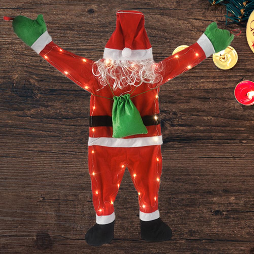 Fluffy Santa Claus Costume Hanging with LED Light Stuffed Hanging Climbing Santa Claus Suit for Xmas Tree Roof Gutter Yard Decor