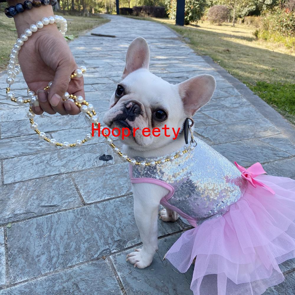 120cm Pearl Leash for Puppy Harness Collar Dog Lead for Walking Outdoor Steel Wire Chain for Dogs Less 7kg Customized Pet Gift