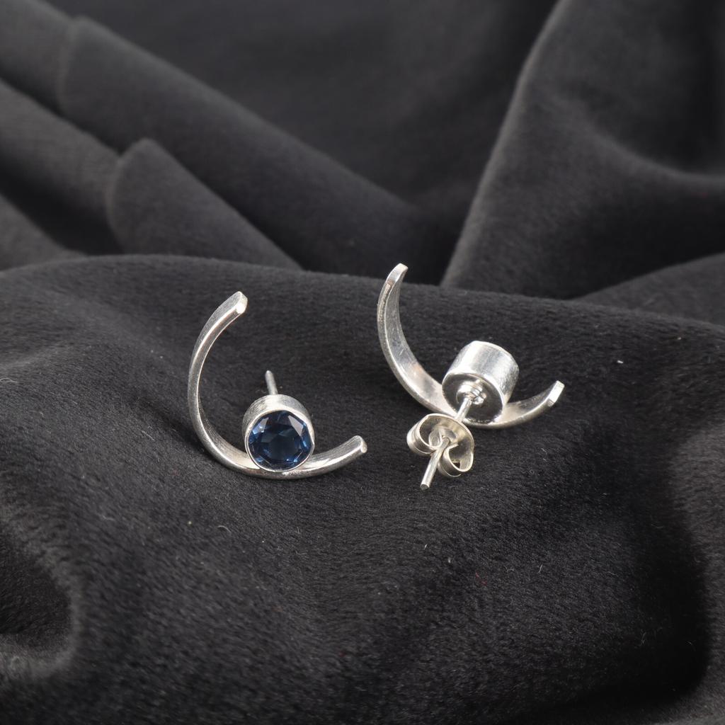 London Blue Topaz Gemstone 925 Silver Ethnic Stud Wedding Gift Earrings Jewelry EE-145-7