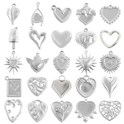 6pcs High Quality Assorted Stainless Steel Heart Charms For Jewelry Making Bracelets Keychain Pendant DIY Women Men Pendant Bulk