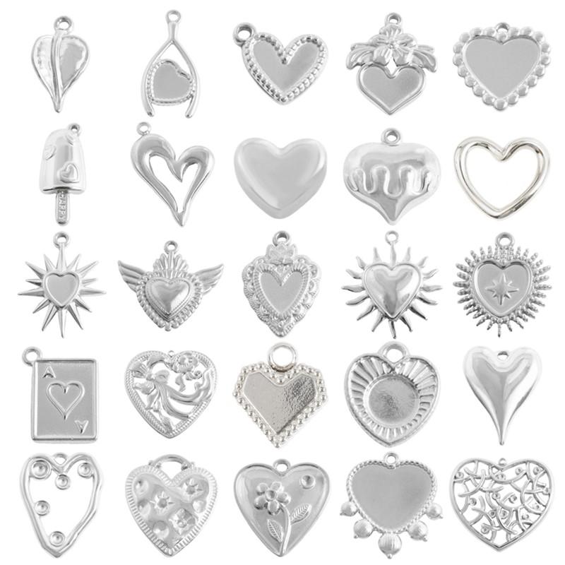 6pcs High Quality Assorted Stainless Steel Heart Charms For Jewelry Making Bracelets Keychain Pendant DIY Women Men Pendant Bulk