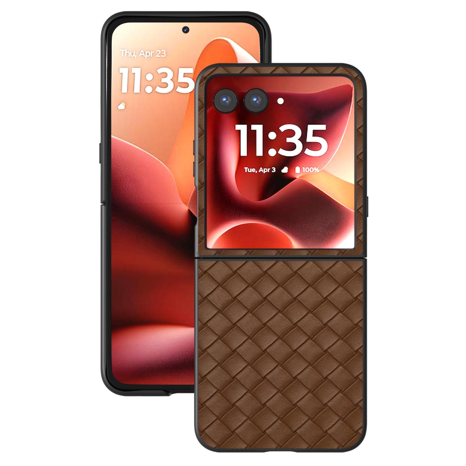 

For Motorola Razr 60 Ultra 5G Case Woven Texture PU Leather Coated PC Mobile Phone Cover Beige