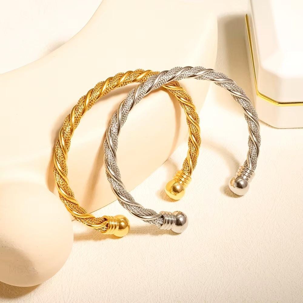 Twisted Wire Stainless Steel Bracelet Solid Color Cuff Bangle Minimalist Woven Bracelet  Women