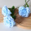 Artificial Rose Flower Realistic Fake Long Stem Rose Bouquet with 3 Heads Blooms for Wedding Centerpiece Home Party Decor