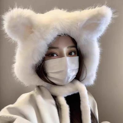 Autumn And Winter Cute Plush Fox Show Face Small Warm Thunderbolt Hat Female Anti-Cold Thickened Ear Protection Outdoor Pullover Hat