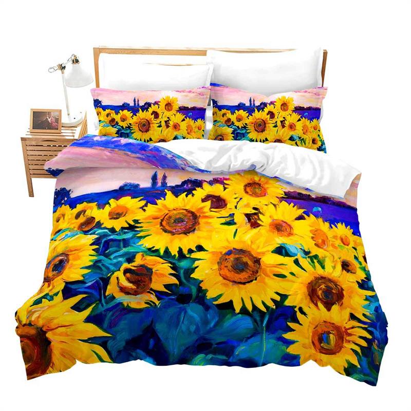 Poszewka na kołdrę ze słonecznikami, nadruk 3D, kwiaty kwitnące, komplet pościeli, mikrofibra, pasterska poszewka na kołdrę, rozmiar Full, Queen, dla dzieci, dorosłych, dekoracja