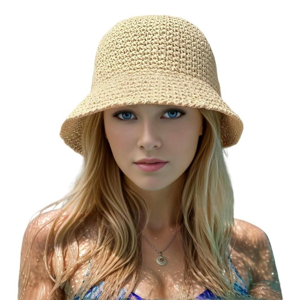 Woven Straw Fisherman Hat Korean Style Bucket Hat Retro Women Sun Hat  Vacation