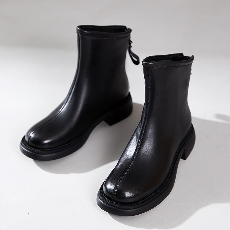 First layer cowhide Chelsea boots women's 2025 autumn and winter new retro polished rubber sole leather women's leather boots