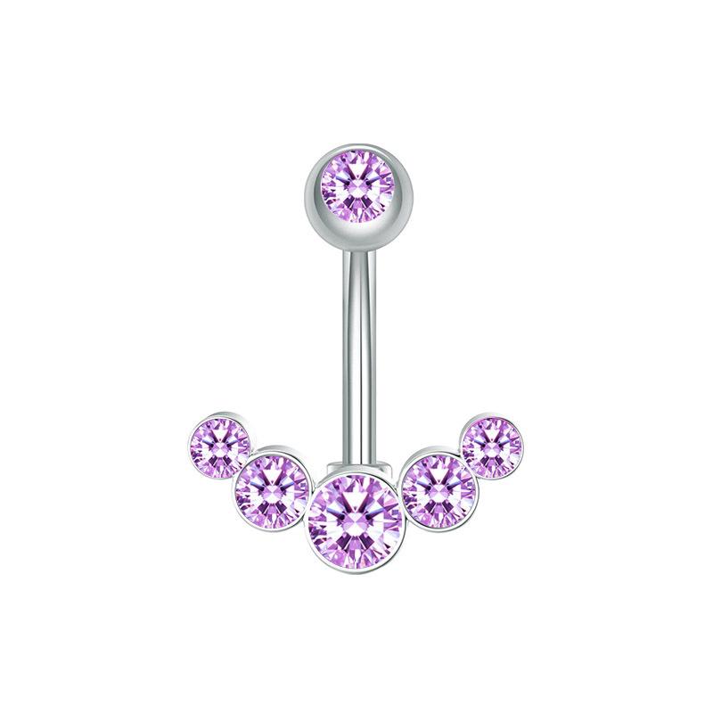 Stainless Steel Inlaid Diamond Navel Ring 5 Diamond Navel Nails Inverted Navel Buckle Puncture Jewelry