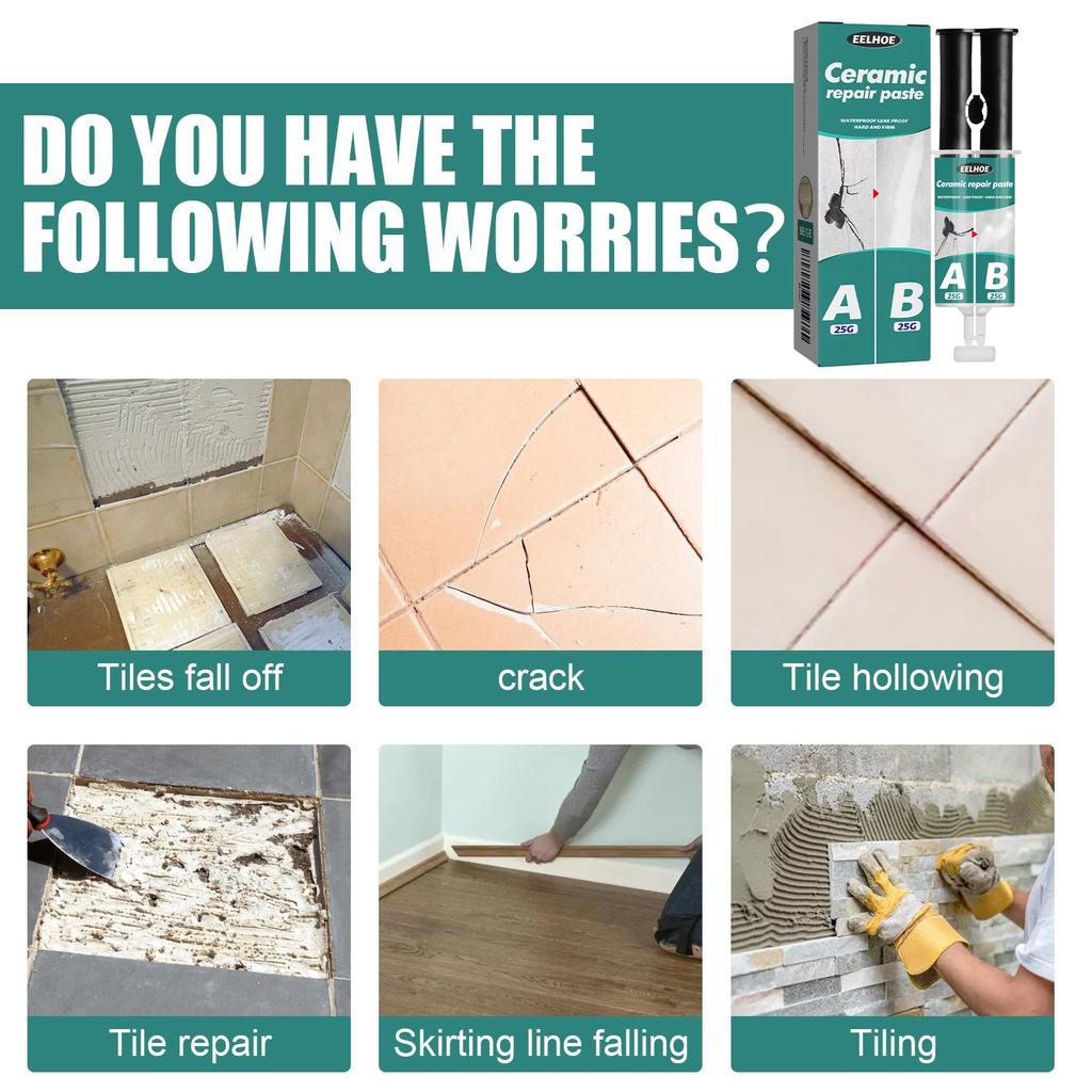 EELHOE Tile Repair AB Glue Kit High Temperature Resistant Liquid Metal Welding Filler Metal Repair Glue for Metal Casting Defect / Repairing Tiles