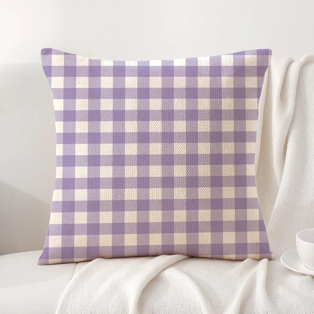 Simple purple plaid print Cushion Cover Natural Linen Organic Fabric DoubleSided Printing Sofa Home Decor Gift Pillow Cover