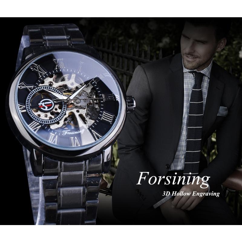 Forsining New Top Men's Watch Business Style Men's Watch Manual Watch Hollow Stainless Steel Watch