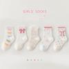 5/3Pairs Sweet Kids Girls Socks bow ties Selected Combed Cotton Solid Breathable Comfortable Mid-calf Children's Socks For Girls