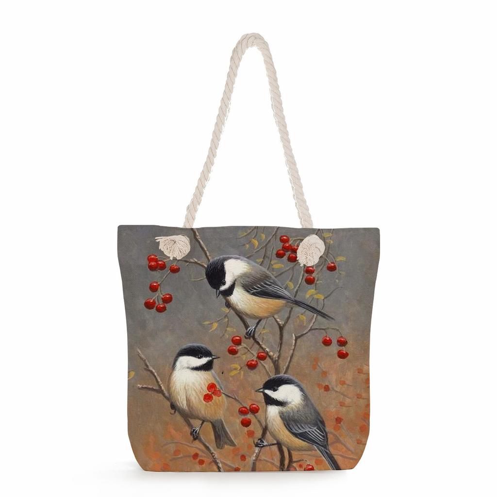 Bird print thick rope single-shoulder beach bag 7251 CLE