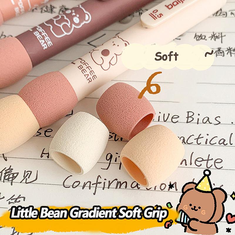 4Pcs/Lot Coffee Bear Press Pen Black Ink 0.5Mm Spliced Sponge Sheath Neuter Pen School Office Supplies Student Writing Tools