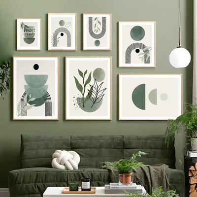 Abstract Geometric Sage Green Botanical Art Boho Nordic Posters Prints Canvas Painting Wall Art Pictures Living Room Decor