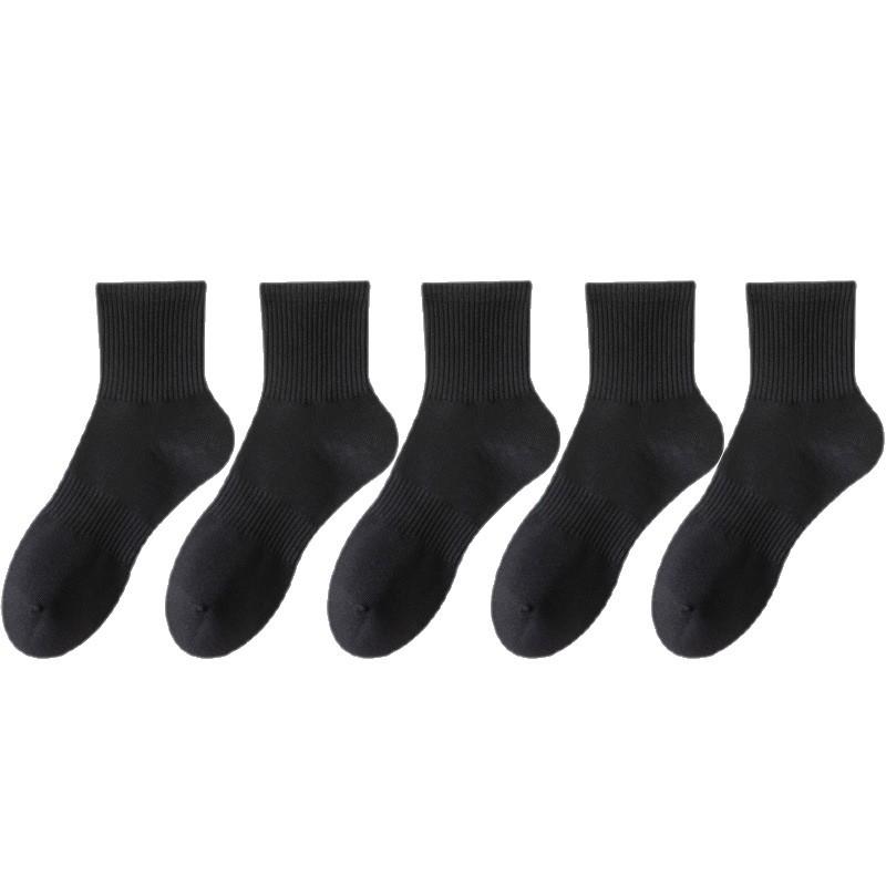 Summer Mid-calf Socks, Breathable Sports Cotton Socks for Men and Women, Black and White, High Rubber Band, Thickened Towel Soles