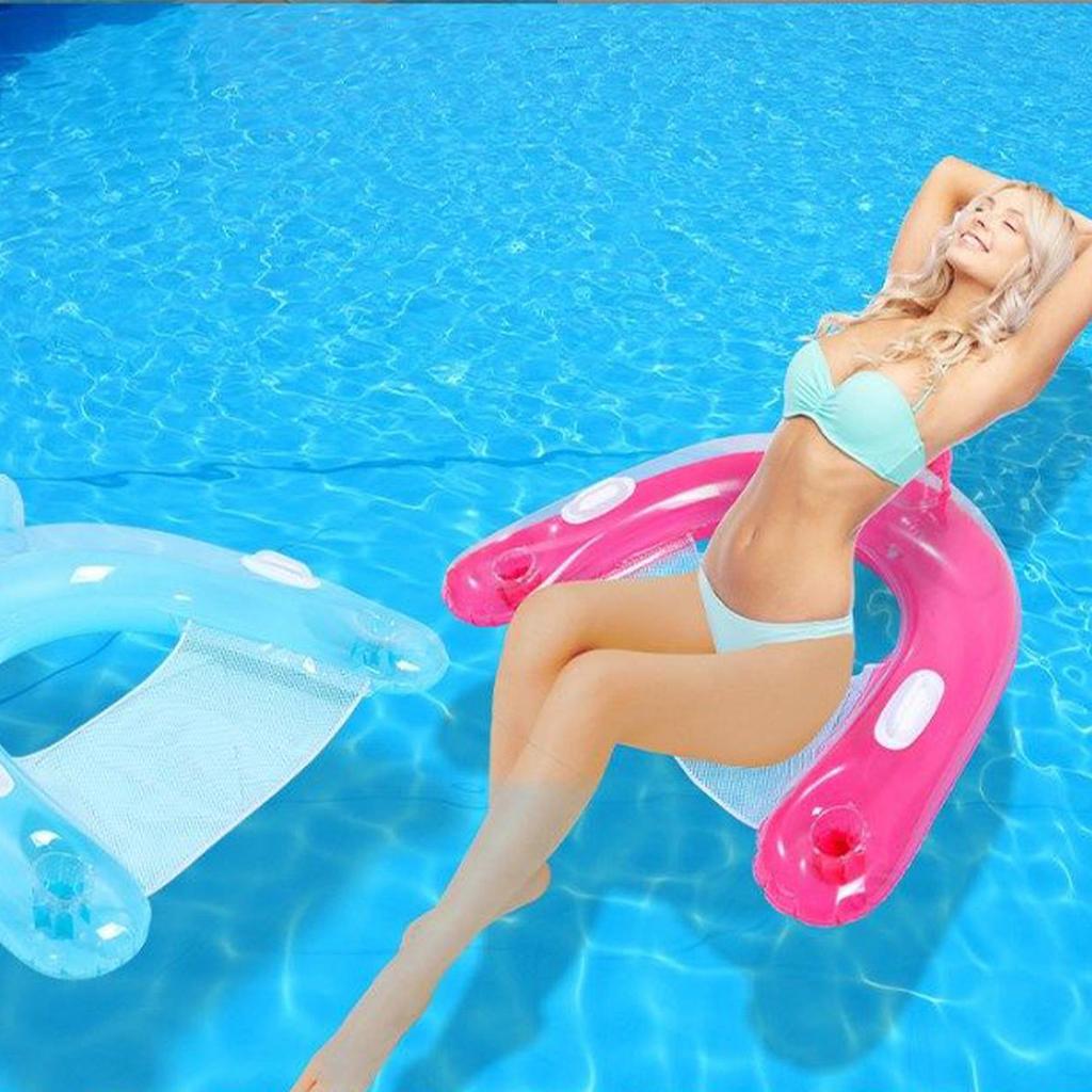 Inflatable Pool Float with Cup Holders Pool Floaties Floating Pool Chair for Adults Swimming Pool Party Summer Water Fun