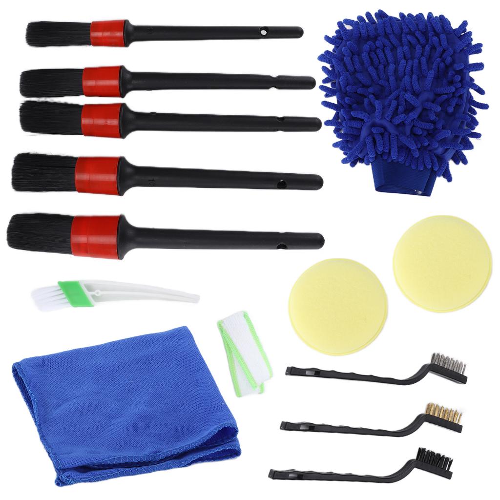 14 st set Detaljborstar Kit Skrubb Rengöringsverktyg för Bil Interiör Exteriör Luftkonditionering Hjul