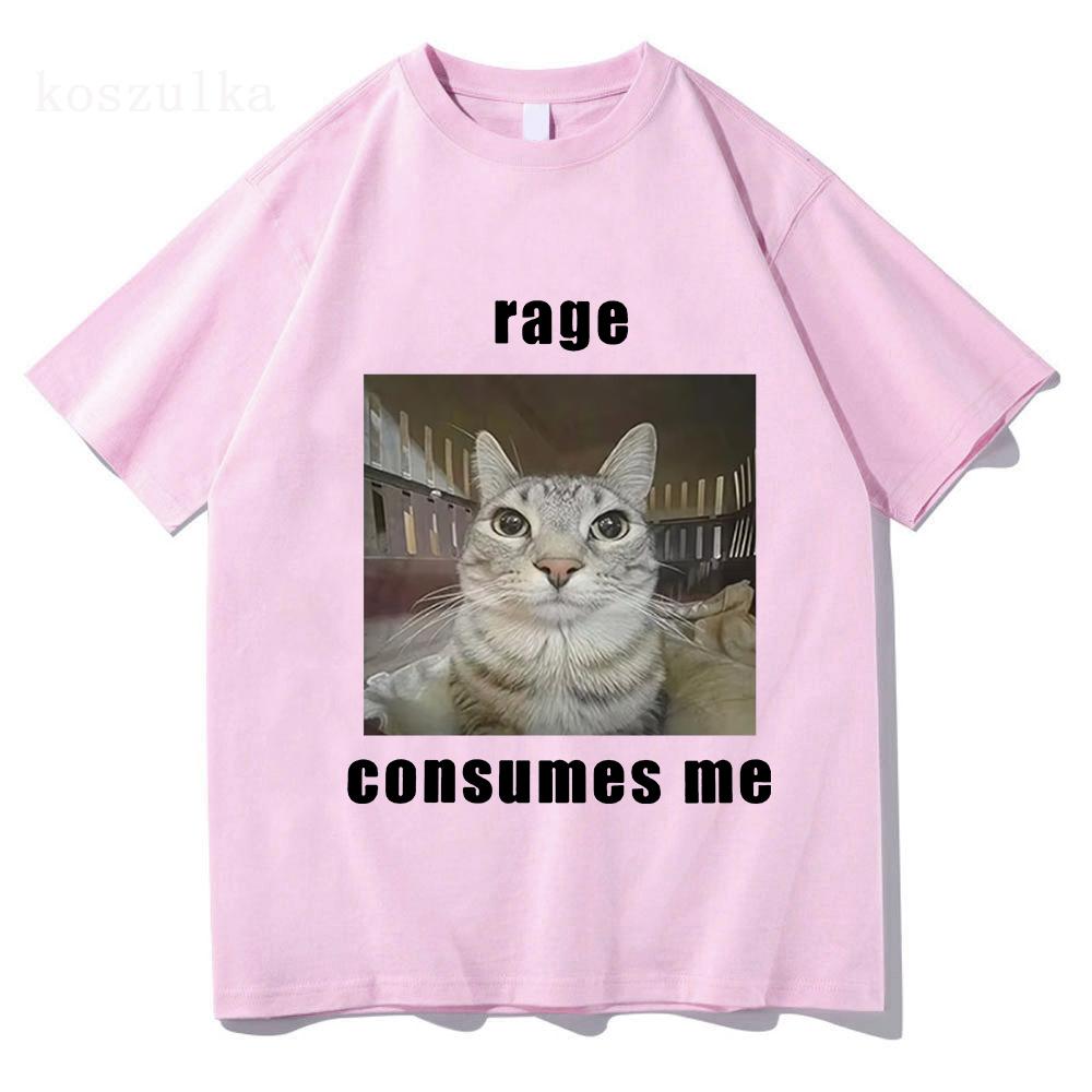 Funny Rage Consumes Me Cat Meme Graphic T Shirt Fashion Vintage Short Sleeve T-shirt Men Women Casual Cotton Oversized T-shirts