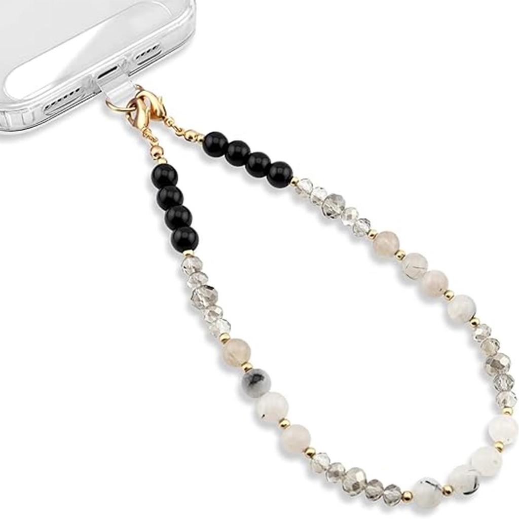 Retractable ID Card Lanyard with Natural Stone Crystal Necklace