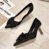 Fashion Sexy High Heels Pumps for Women 2025 Spring New Slip On Thin Heeled Party Shoes Ladies Pu Leather Pointed Toe Bows Single Shoes
