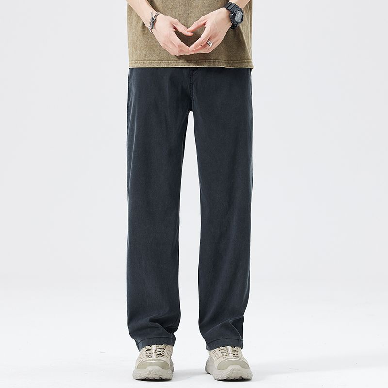Pantaloni largi casual cu talie elastică pentru bărbați, vară, lyocell moale respirabil, pantaloni drepți