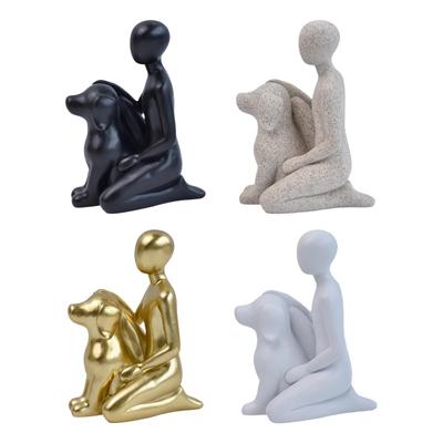 Resin Man & Dog Family Figurine Desktop Decoration 10x6.5x13.3cm