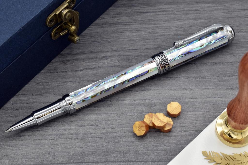 Xezo Maestro Jubilee Rollerball Saltwater White Mother of Pearl and Paua Limited Edition of 223 Handcrafted by Each Pen is Unique Pen, Shell, Pieces,